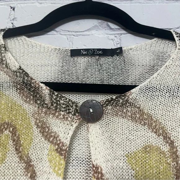 NIC+ZOE Floral Abstract Open Cardigan in Green, Cream, Brown - Picture 4 of 6